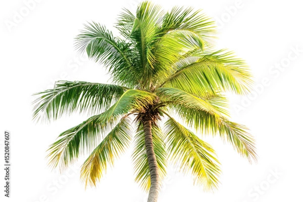 Fototapeta A vibrant, lush green coconut palm tree, isolated on a transparent background background removed