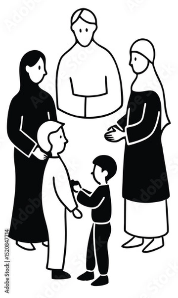 Fototapeta Islamic family standing in a circle in vector image.