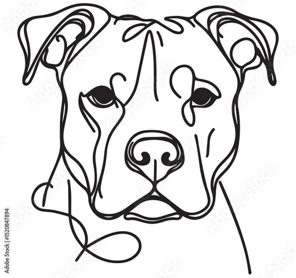 Obraz Minimalist Continuous Line Art Black and White Pit Bull Dog Head Portrait Simple Outline Drawing Illustration