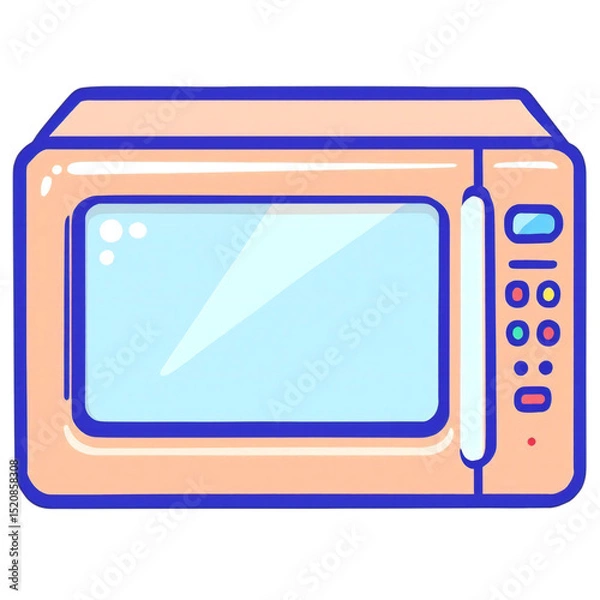 Fototapeta Illustration of a peach colored microwave with a blue border and a digital clock on the side