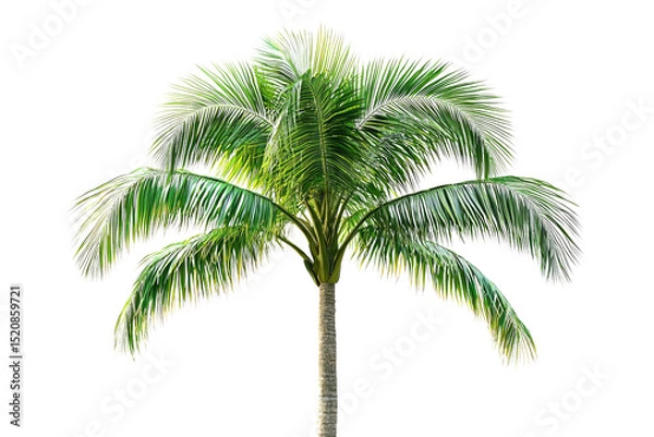 Fototapeta A vibrant, isolated coconut palm tree with lush green leaves against a solid background background removed