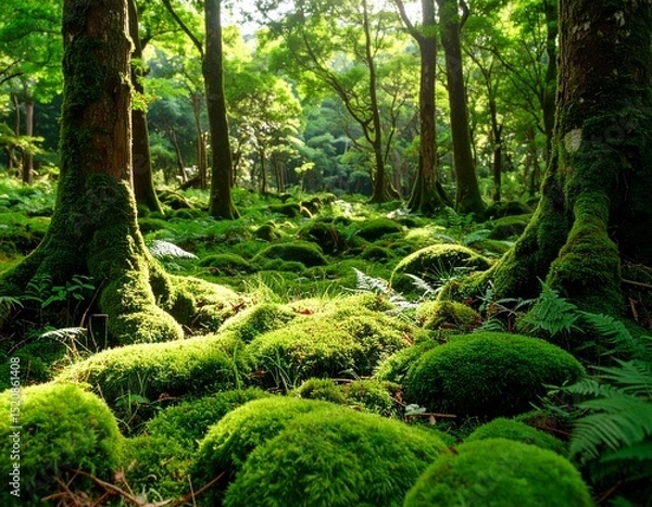 Obraz Tree standing in a lush green forest with surrounding foliage and natural scenery