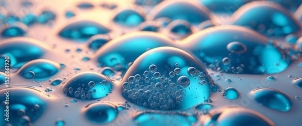 Fototapeta Captivating CloseUp of Water Droplets with Entrapped Air Bubbles and Reflective Surface