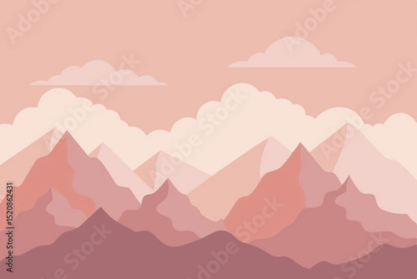 Fototapeta Vector illustration of a misty mountain landscape at sunrise with clouds and a vast sky
