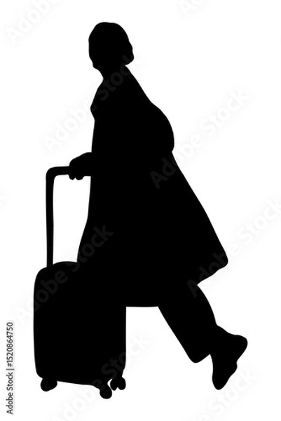 Fototapeta Silhouette of a girl exploring the world. Traveling with a suitcase. Vector illustration.