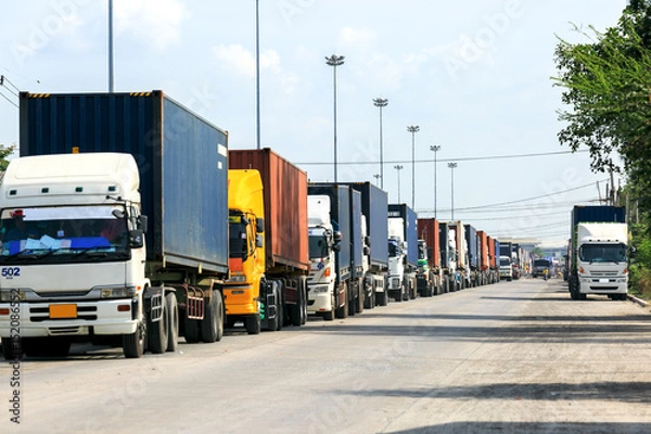 Fototapeta truck waiting container loading in port for transportation