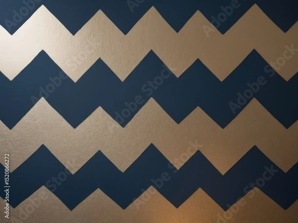 Fototapeta Navy Blue and Gold Zig Zag Pattern Background, Modern Interior Design.