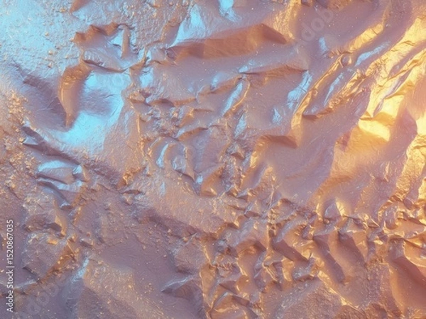 Fototapeta Abstract Texture of Wrinkled Metallic Surface with Blue and Golden Lighting Effects