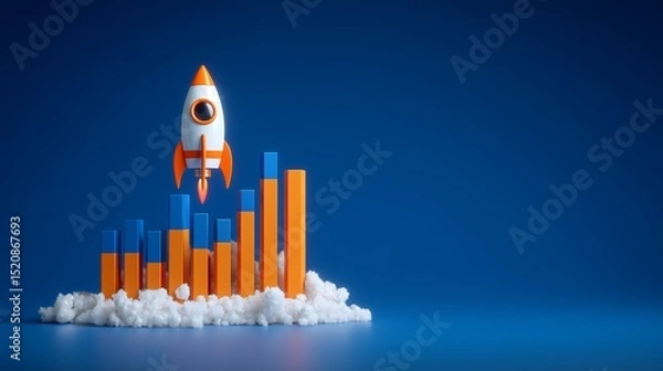 Fototapeta Minimal 3D Bar Chart with Color Gradient – Financial Data Visualization,Isometric Bar Graph in Bright Colors – Financial Dashboard Element