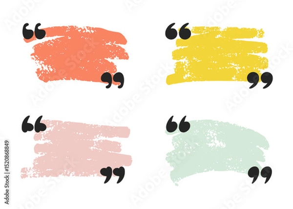 Obraz Grunge quote text boxes with brush stroke backgrounds. Hand drawn vector speech bubbles with quotation marks for feedback, testimonials, posts, and inspirational quotes. Artistic and creative elements