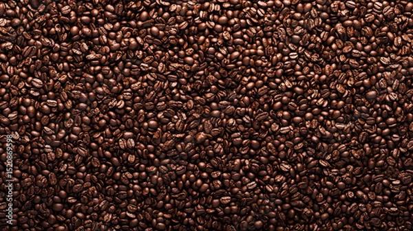 Fototapeta Close up view of heap of millions of small aromatic roasted coffee beans swirling around with steam
