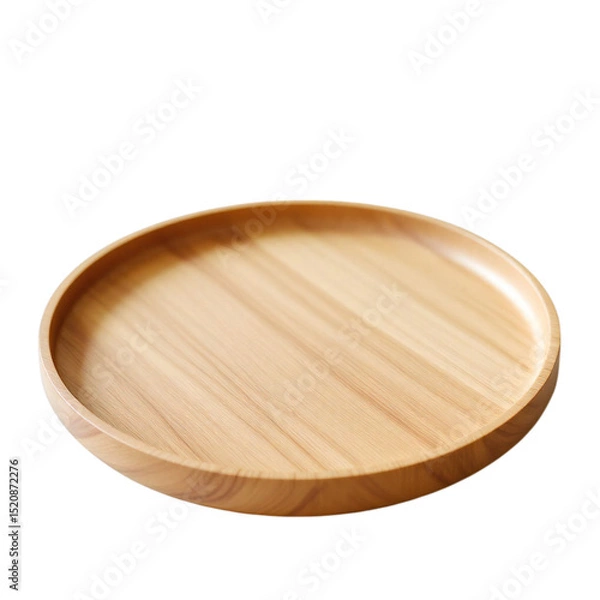 Fototapeta A simple light brown wooden plate with a raised edge against a dark background in a studio shot