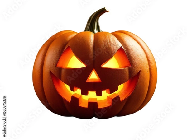 Fototapeta Illuminated jack o lantern with a carved face on a black background for halloween decoration ideas