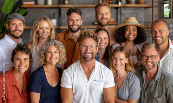 Fototapeta Group of smiling diverse adults in casual modern setting