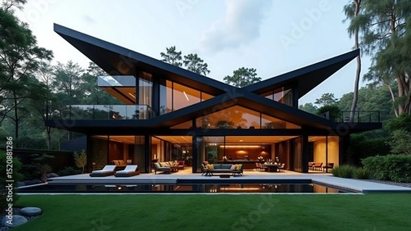 Fototapeta Black large villa in the night