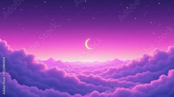 Fototapeta Moon and pink clouds