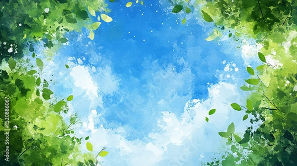 Fototapeta 青空のアニメタッチ風景イラスト　generative ai
