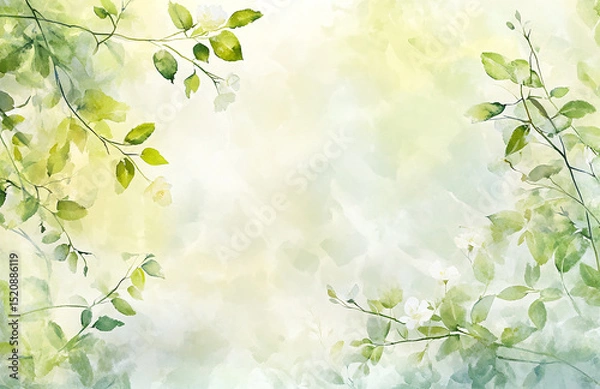 Fototapeta 緑の植物の背景イラスト　generative ai