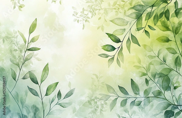 Fototapeta 緑の植物の背景イラスト　generative ai