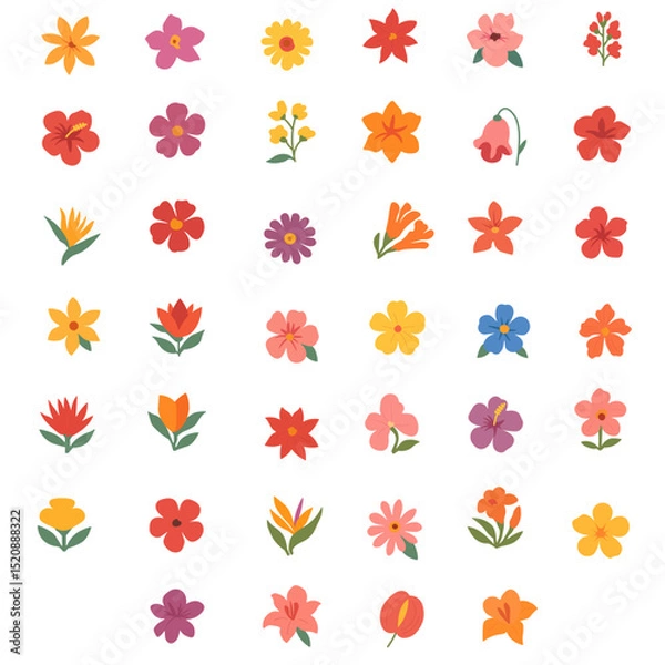 Obraz Tropical Flat Flower Icons Set – Colorful Summer Designs