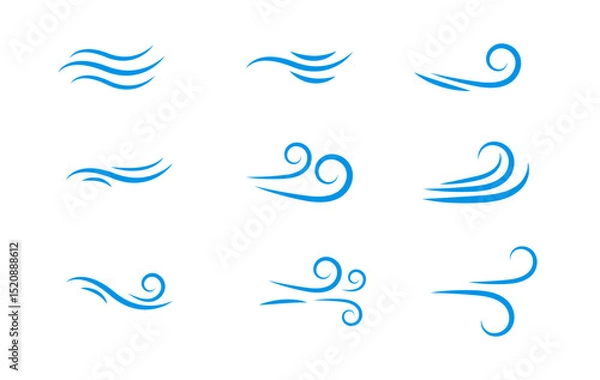 Obraz 風　強風　波　線　アイコン　シンプル　ベクター　水色