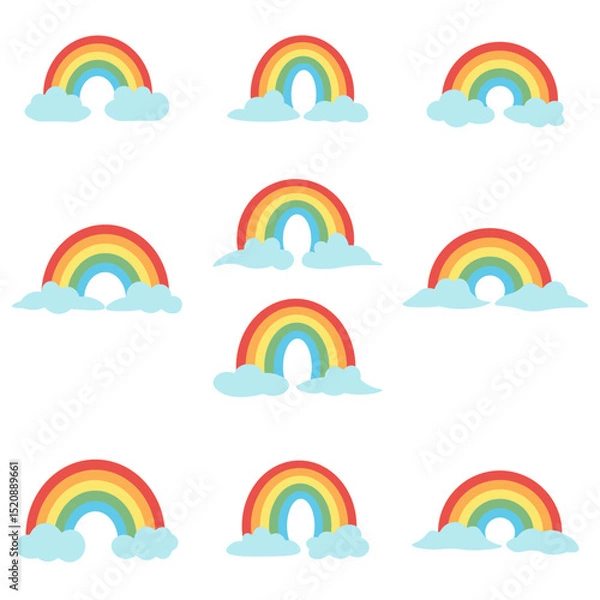Obraz Soft Rainbow and Cloud Elements – Flat Pastel Style Clipart Set