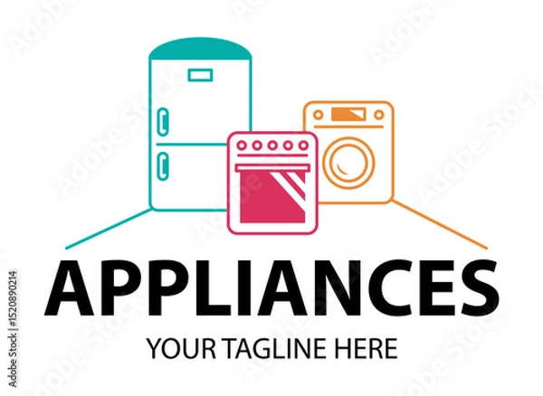 Fototapeta Modern minimalist home appliance store logo. Refrigerator stove and washing machine icon.