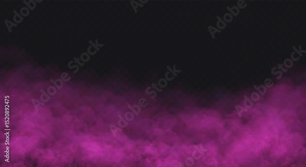 Fototapeta Pink Fog effect on transparent dark background. Vector Smoke cloud.