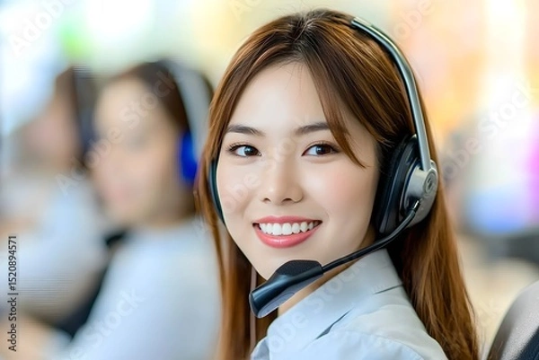 Fototapeta Customer service interaction call center portrait modern office close-up professionalism and communication