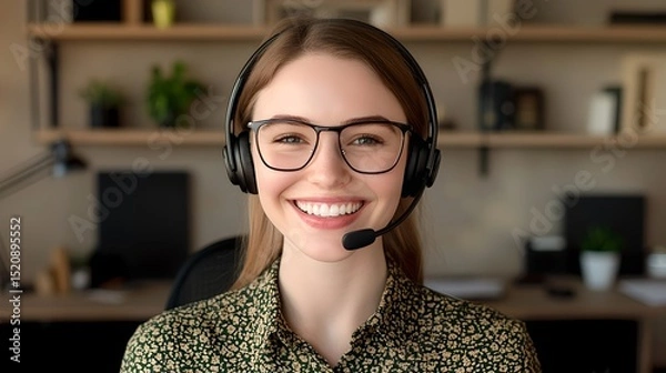 Fototapeta Customer support agent assisting clients remotely home office digital interaction bright environment engaging viewpoint