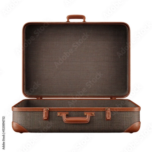 Obraz Open suitcase with a textured exterior and leather accents, showcasing its spacious interior.