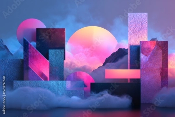 Obraz Digital mood board layout with AI-generated color palettes, gradient shapes and type samples, futuristic design composition on clean background
