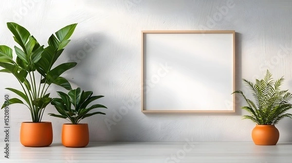 Fototapeta A bright and airy workspace with a blank poster template  long title A bright and airy workspace