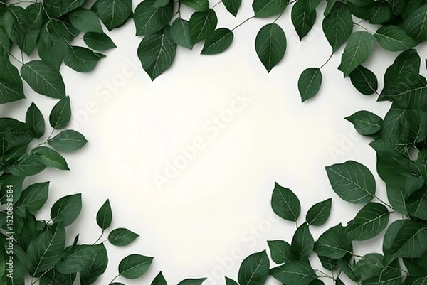 Fototapeta Natural greenery frame minimalist decor leafy background clean aesthetic top-down view fresh concept