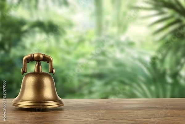 Fototapeta Golden reception bell serene garden setting still life nature close-up hospitality concept