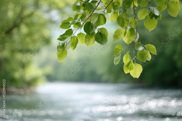 Fototapeta serene scene of crystal clear water flowing gently through lush green foliage essence of tranquility