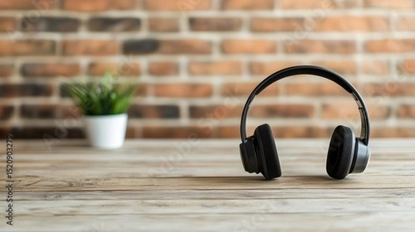 Fototapeta Listening experience with headphones cozy room still life modern environment close-up view music concept