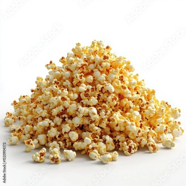 Obraz Pile of Freshly Made Popcorn on White Background for Snack Lovers