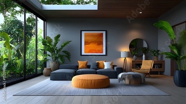 Fototapeta A cozy and modern living space with a warm inviting atmosphere  long title A relaxing