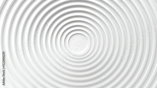 Fototapeta Minimalist gray and white concentric ripple circles flat lay on white background, Zen-inspired geometric texture with orderly wave patterns for digital design, abstract wallpaper, and modern decor.