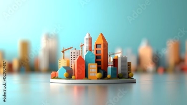Fototapeta A colorful abstract miniature cityscape with futuristic architecture  long title A