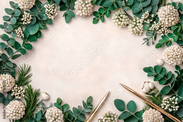 Fototapeta Floral arrangement for event decoration studio image minimalist top-down view nature-inspired aesthetic