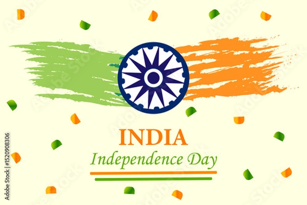 Fototapeta India Independence Day Banner with Ashoka Chakra and Tricolor Brushstroke Design. creative and vibrant design commemorating India's Independence Day.