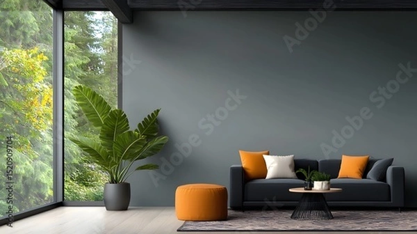 Fototapeta A cozy and sophisticated modern farmhouse style living room  long title A rustic and inviting