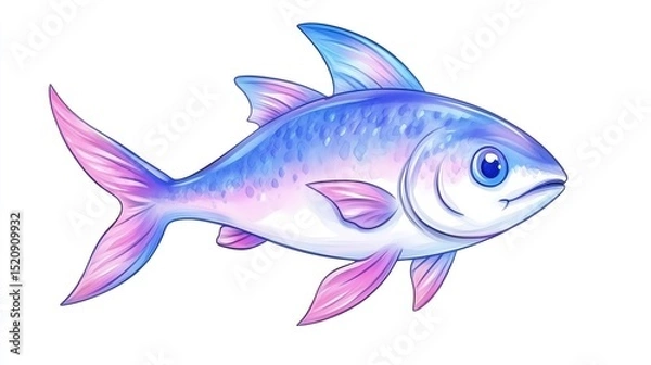 Fototapeta Hand drawn coloured pencil cartoon icon, of a tuna fish isolated on white background 16:9
