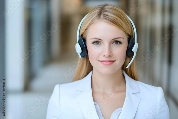 Fototapeta Customer support agent assisting clients in modern office environment professional portrait indoor close-up communication concept