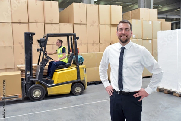 Fototapeta  Worker and Manager in a warehouse in the logistics sector - transport and processing of orders in trade