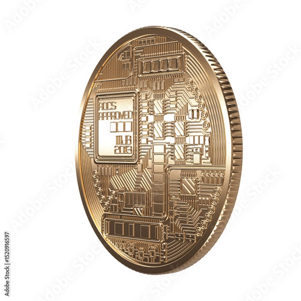Fototapeta Gold bitcoin on a transparent background 3d