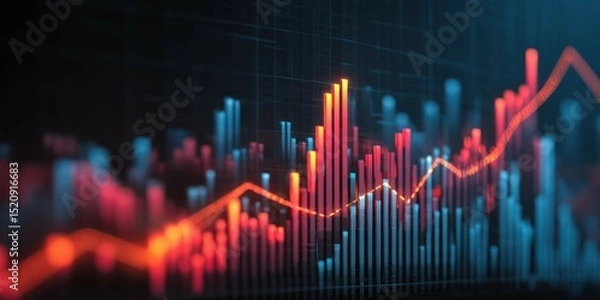 Fototapeta Financial graph displaying market fluctuations with rising trendline on a chart