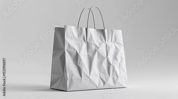 Obraz Crumpled white shopping bag resting on a plain background during a minimalistic photo session